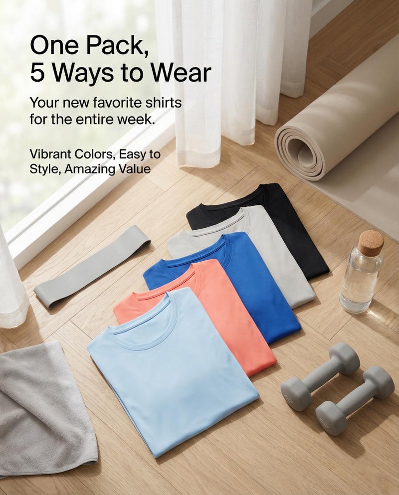 REALESSENTIALS Real Essentials 5 Pack: Women's Short Sleeve T-Shirts Workout Tops Fitness Pilates Gym Activewear Athletic (Plus Available), Set 1, XXL, Pack of 5 - Image 4