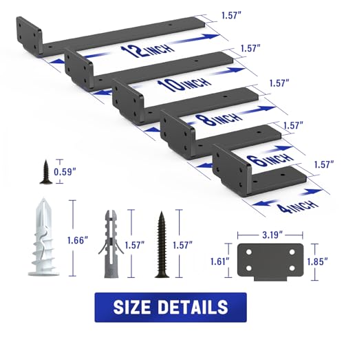 Goovilla Shelf Bracket, Heavy Duty Floating Shelf Brackets 6 inch Long, 4 Pack Brackets for Shelves, Black Coated Metal Wall Shelf Support Brackets with 1/5 Inch Thick and 160 lb. Load Capacity - Image 4