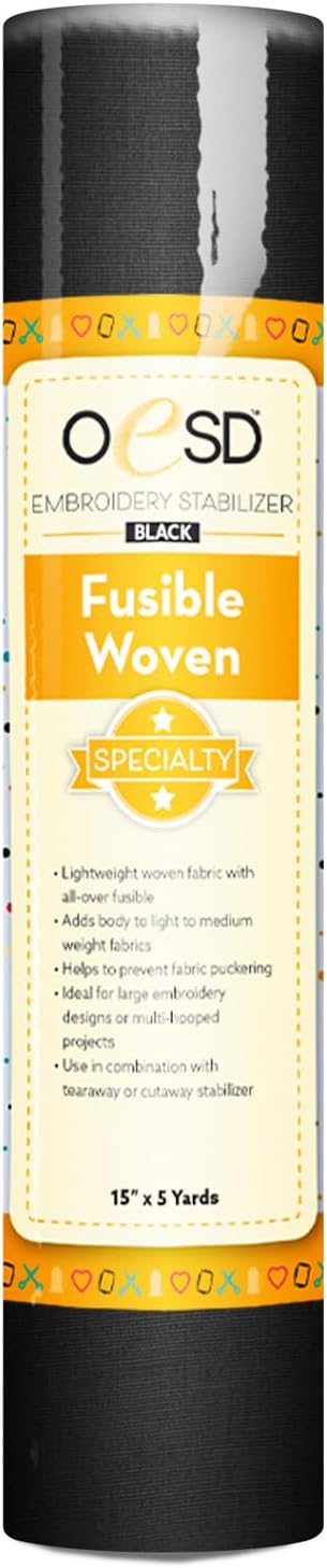 OESD Fusible Woven Cut Away Black Fabric Interfacing 15 x 5 Yd Roll - Image 1