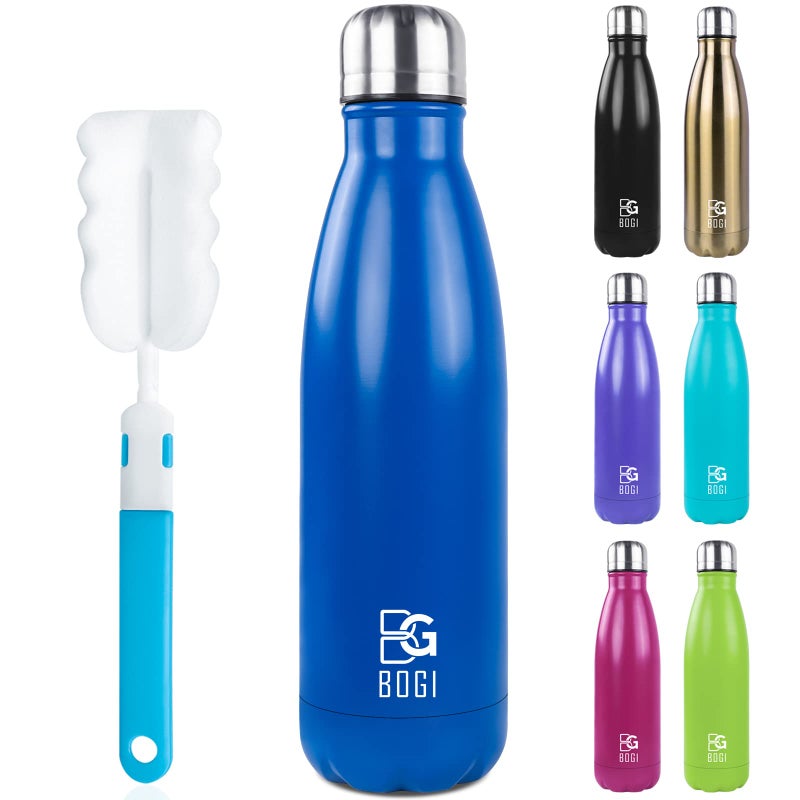 BOGI 17oz Insulated Water Bottle Double Wall Vacuum Stainless Steel Water Bottles, Leak Proof Metal Sports Water Bottle Keeps Drink Hot and Cold - Perfect for Outdoor Sports Camping Biking (Dblue) - Image 1
