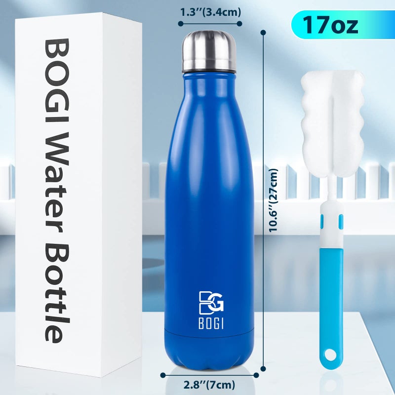 BOGI 17oz Insulated Water Bottle Double Wall Vacuum Stainless Steel Water Bottles, Leak Proof Metal Sports Water Bottle Keeps Drink Hot and Cold - Perfect for Outdoor Sports Camping Biking (Dblue) - Image 2