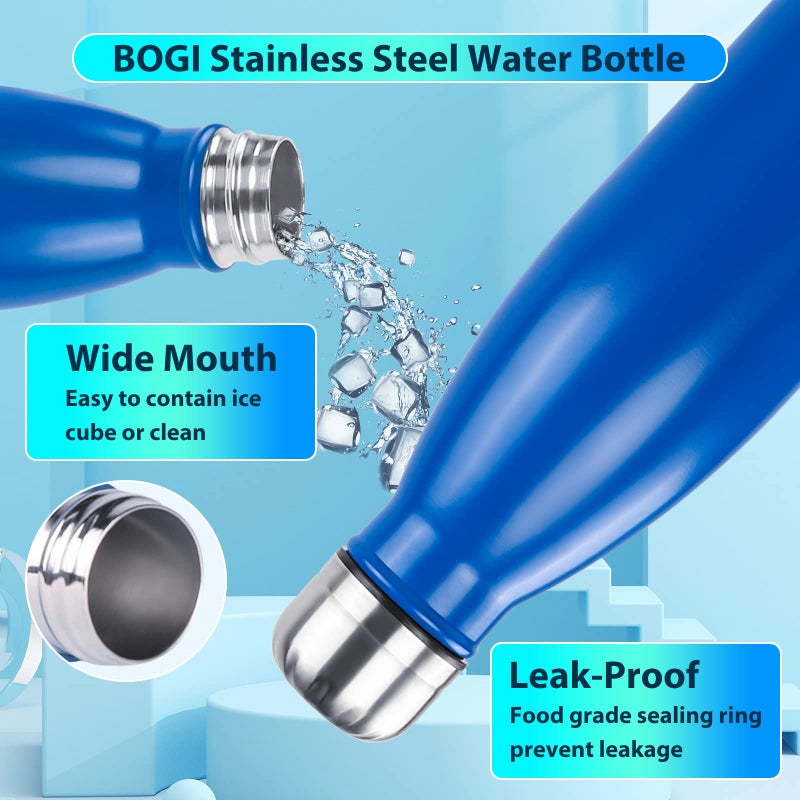 BOGI 17oz Insulated Water Bottle Double Wall Vacuum Stainless Steel Water Bottles, Leak Proof Metal Sports Water Bottle Keeps Drink Hot and Cold - Perfect for Outdoor Sports Camping Biking (Dblue) - Image 5