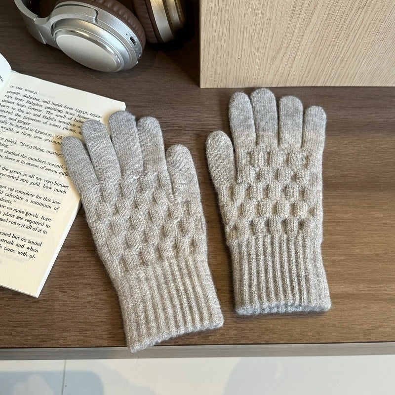 Japanese cute plush gloves womens winter warm cold warm long gloves can touch screen to play with snow atmosphere 4-Prismatic gray 