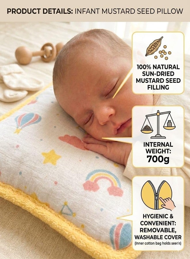 NME COLLECTION Baby Pillow for Newborns with Mustard Seed Filling | Rai Head Shaper Pillow for Infants | Neck Support Pillow 0-12 Months | Soft and Safe Sleep Essentials for Your Little One (Rai) - Image 4