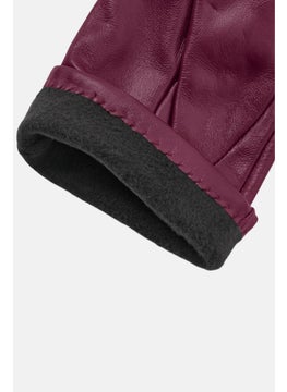 Tchibo Women Leather Gloves, Maroon  - Image 2