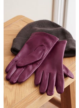 Tchibo Women Leather Gloves, Maroon  - Image 1