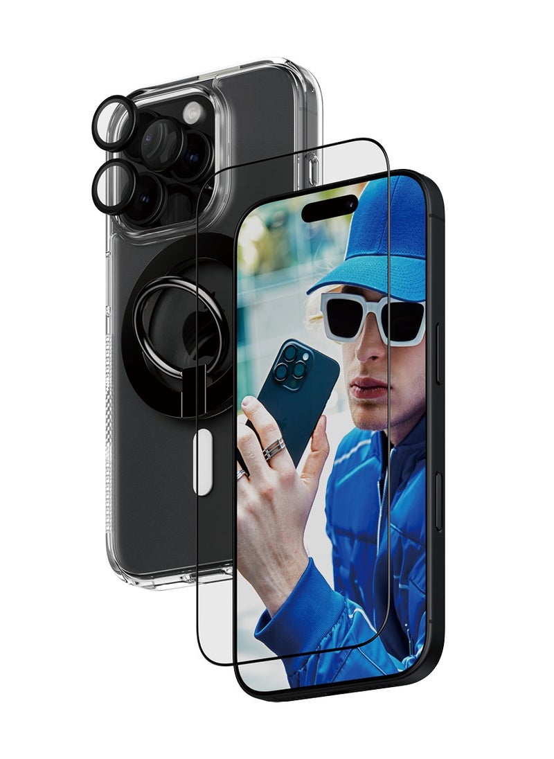 PanzerGlass - PanzerGlass® 4-in-1 Protection Bundle for iPhone 16 Pro, Magsafe compatible HardCase, Ultra-Wide Fit Screen Protector, HoopsTM camera lens Protector, Magnetic ring mount - with mounting aid for easy installation - Image 1
