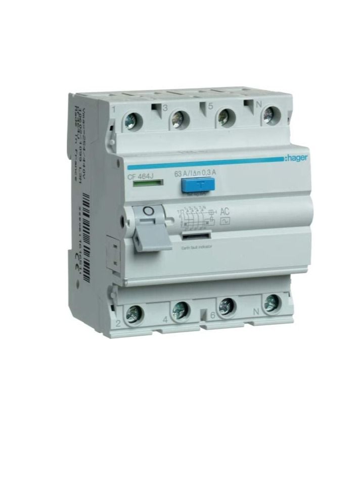 هاجر قاطع دائرة تسرب الأرض من هاجر (ELCB / RCCB) - 63 أمبير 4 أقطاب 300 مللي أمبير - CF464J  - Image 3