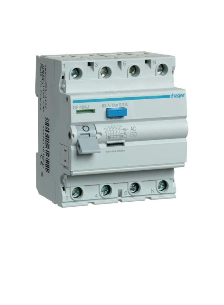 هاجر قاطع دائرة تسرب الأرض من هاجر (ELCB / RCCB) - 63 أمبير 4 أقطاب 300 مللي أمبير - CF464J  - Image 2