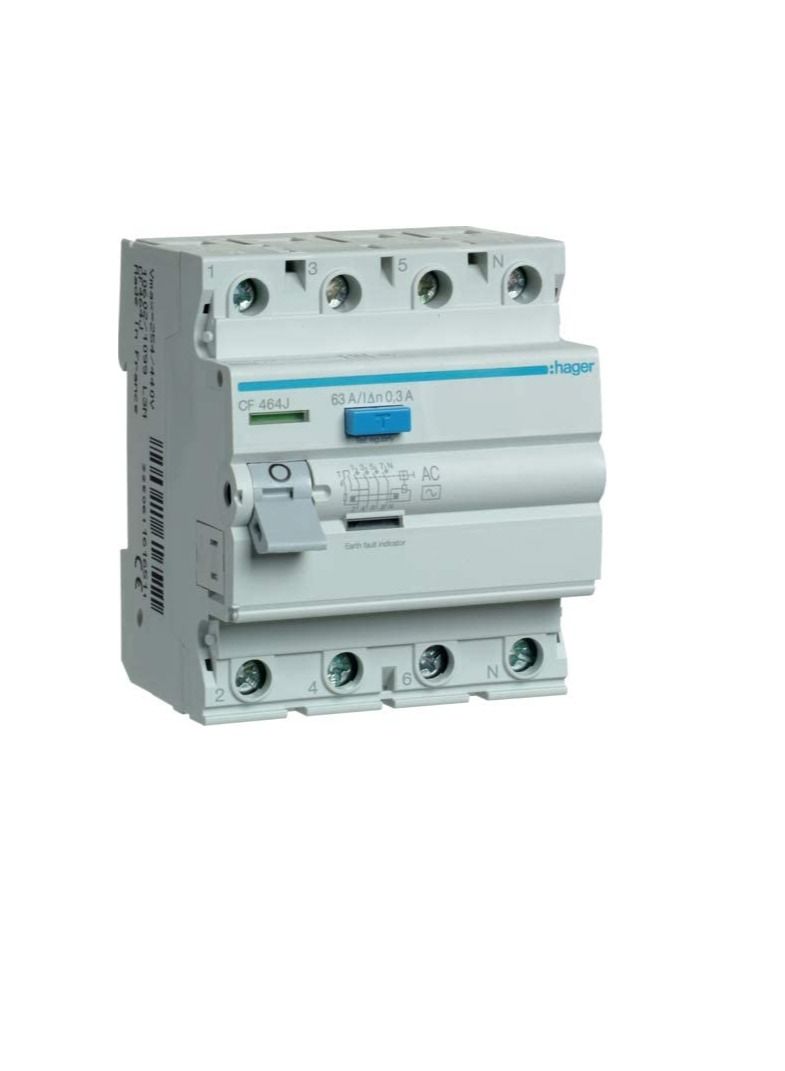 هاجر قاطع دائرة تسرب الأرض من هاجر (ELCB / RCCB) - 63 أمبير 4 أقطاب 300 مللي أمبير - CF464J  - Image 1