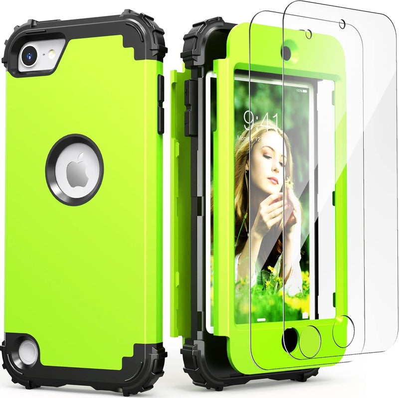 IDweel for iPod Touch 7th Generation Case with 2 Screen Protectors, Hybrid 3 in 1 Shockproof Slim Heavy Duty Hard PC Cover Soft Silicone Bumper Full Body Case for iPod Touch 5/6/7th Gen,Grass Green - Image 1
