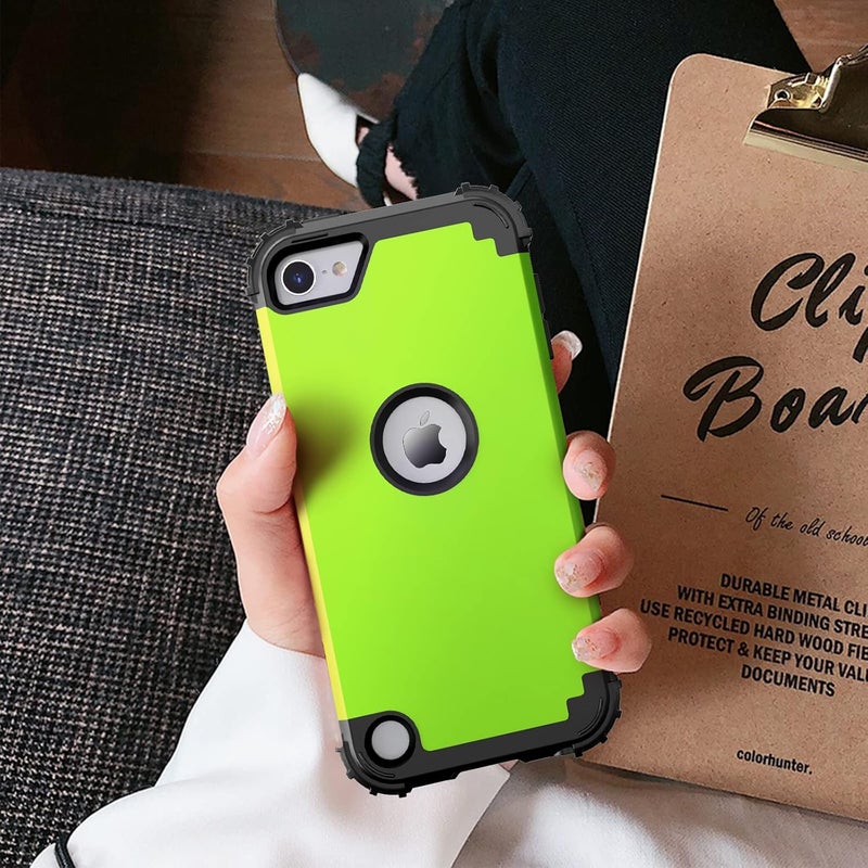 IDweel for iPod Touch 7th Generation Case with 2 Screen Protectors, Hybrid 3 in 1 Shockproof Slim Heavy Duty Hard PC Cover Soft Silicone Bumper Full Body Case for iPod Touch 5/6/7th Gen,Grass Green - Image 5