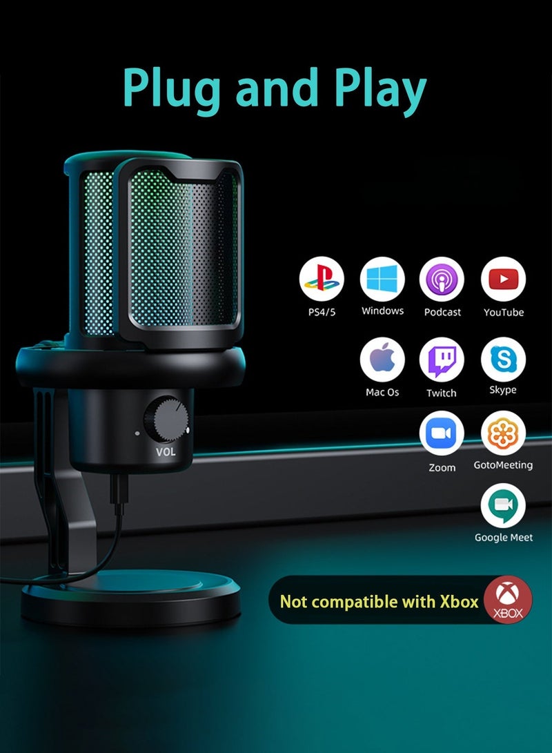 دراكلاو مايك ميكروفون ألعاب USB للكمبيوتر، ميكروفون مزود بضوء RGB، انقر فوق مستشعر كتم الصوت، التوصيل والتشغيل، مناسب للألعاب/البث المباشر/البودكاست/PS4/5/الكمبيوتر الشخصي/iPad، كتم الصوت - Image 4