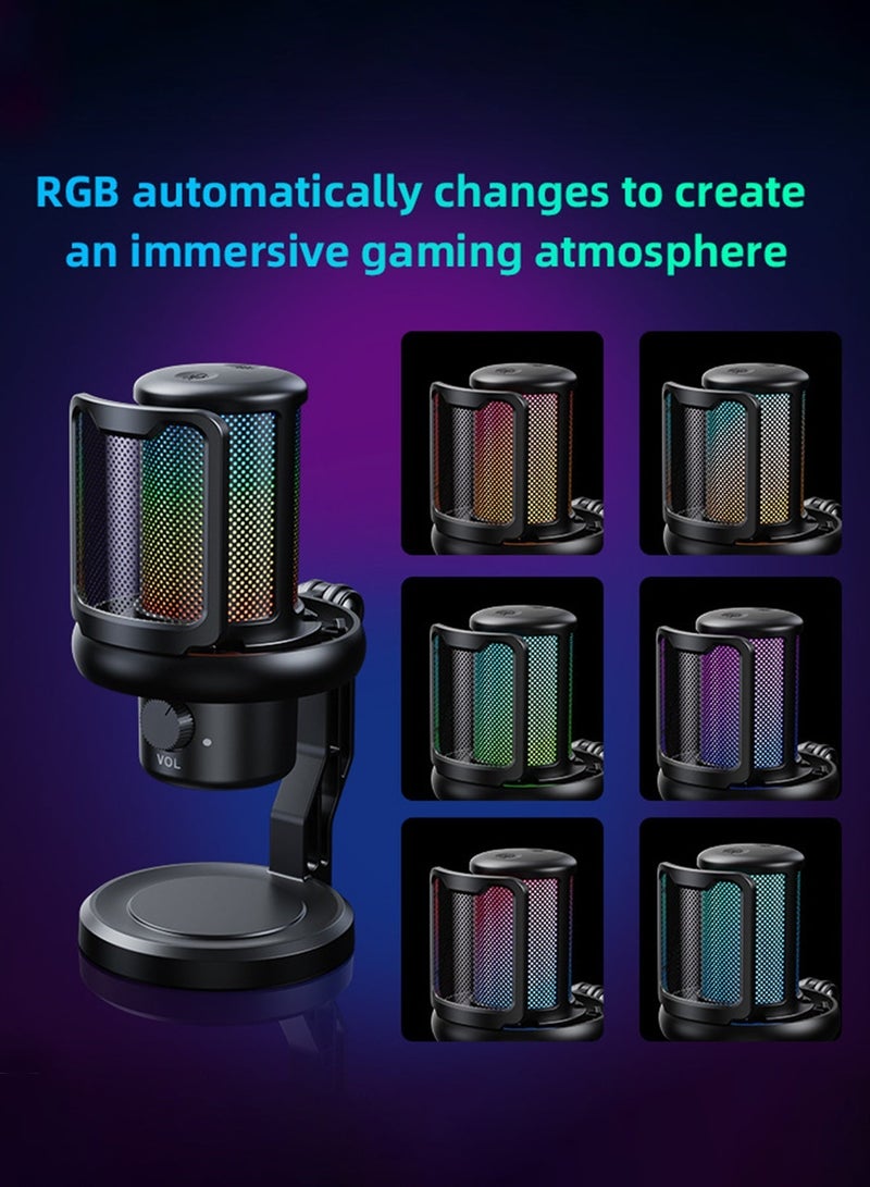 دراكلاو مايك ميكروفون ألعاب USB للكمبيوتر، ميكروفون مزود بضوء RGB، انقر فوق مستشعر كتم الصوت، التوصيل والتشغيل، مناسب للألعاب/البث المباشر/البودكاست/PS4/5/الكمبيوتر الشخصي/iPad، كتم الصوت - Image 5