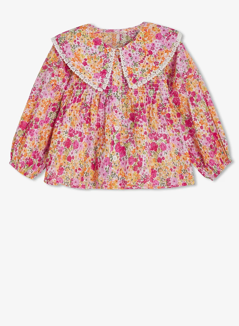 ريبلز مع نمشي Girls Floral Printed Blouse With Puffed Sleeves
