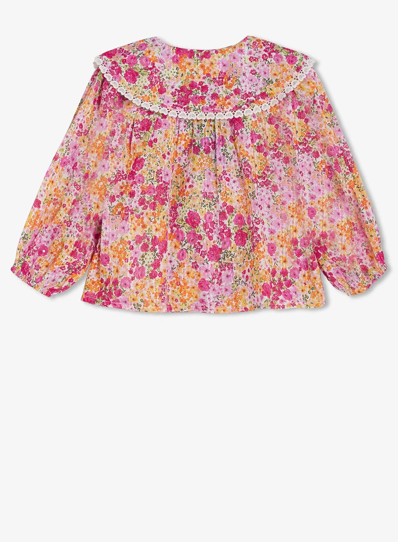 ريبلز مع نمشي Girls Floral Printed Blouse With Puffed Sleeves