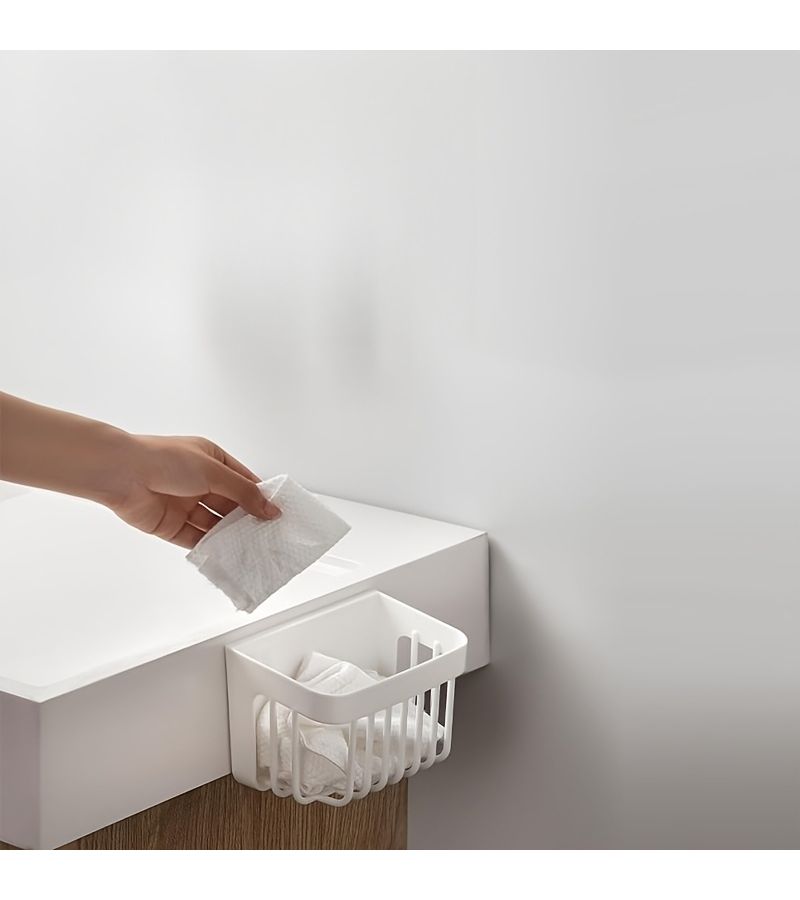 White Self-Adhesive Wall Mounted Storage Baskets 2pcs For Shower Kitchen Home - Image 5