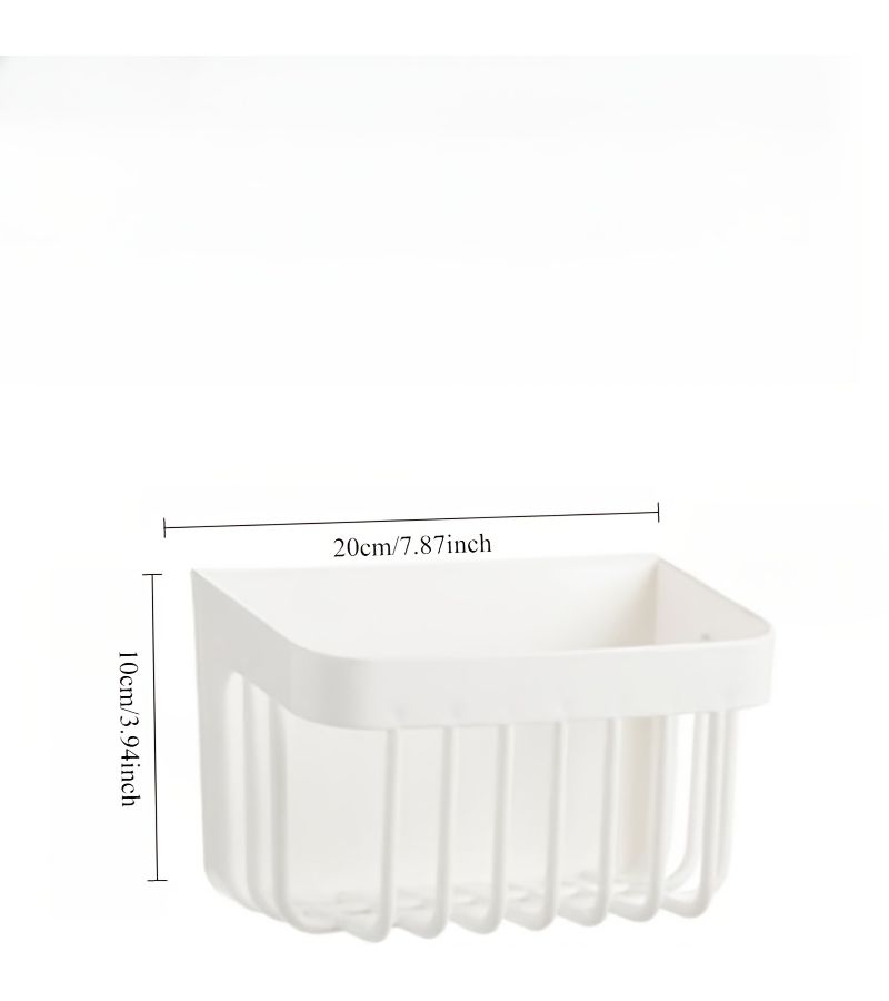 White Self-Adhesive Wall Mounted Storage Baskets 2pcs For Shower Kitchen Home - Image 3