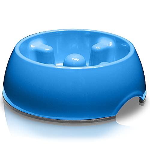 Dogit Dog Bowl Slow Feeder for Wet or Dry Dog Food, Go Slow Anti-Gulping Dog Dish, Blue, S - Image 1