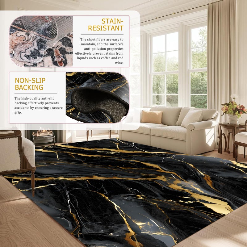 EDGZKO Marble Rugs for Living Room: 6x9 Feet Abstract Black and Gold Marble Area Rug Non Slip Washable Carpet Floor Mat for Bedroom Dorm Kitchen Classroom Dining Room Hallway - Image 5