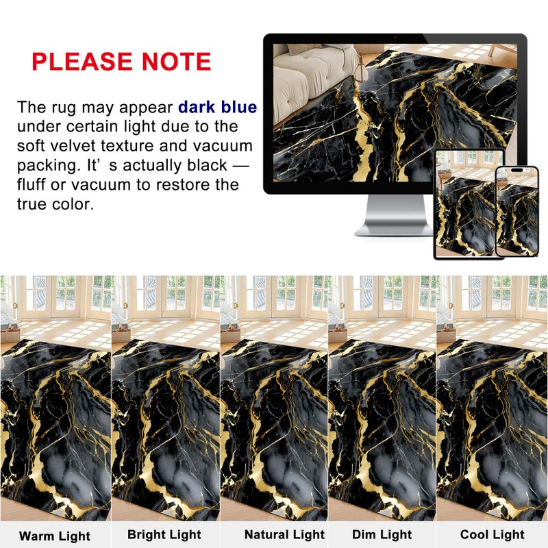 EDGZKO Marble Rugs for Living Room: 6x9 Feet Abstract Black and Gold Marble Area Rug Non Slip Washable Carpet Floor Mat for Bedroom Dorm Kitchen Classroom Dining Room Hallway - Image 2