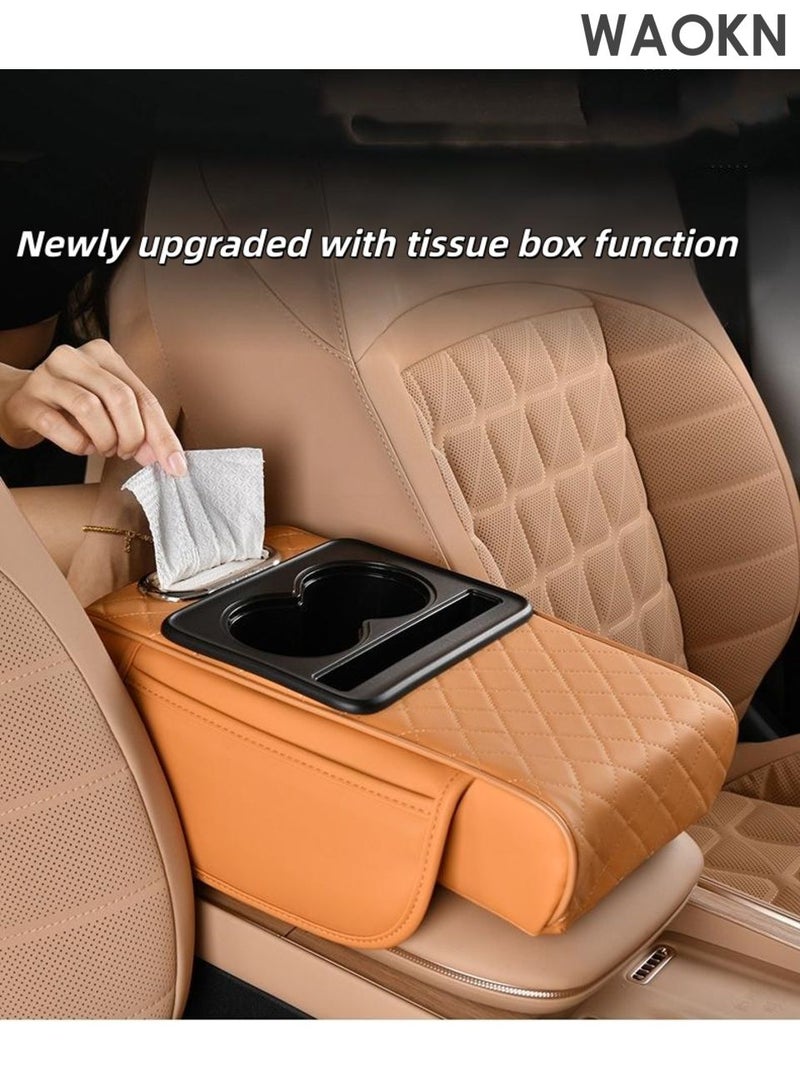 WAOKN Universal Waterproof Car Armrest Cover, 4 in 1 Car Armrest Cushion, Car Center Console Armrest Pillow,Cup Holder,Mobile Phone Storage Bag and card storage,tissue box ,Car Accessories, Suitable for Most Vehicle, SUV and truck,(orange). - Image 4