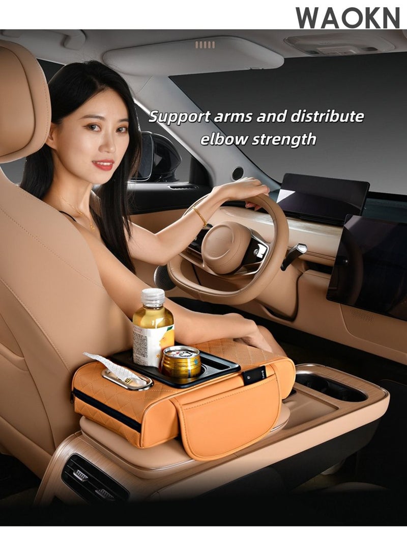 WAOKN Universal Waterproof Car Armrest Cover, 4 in 1 Car Armrest Cushion, Car Center Console Armrest Pillow,Cup Holder,Mobile Phone Storage Bag and card storage,tissue box ,Car Accessories, Suitable for Most Vehicle, SUV and truck,(orange). - Image 2