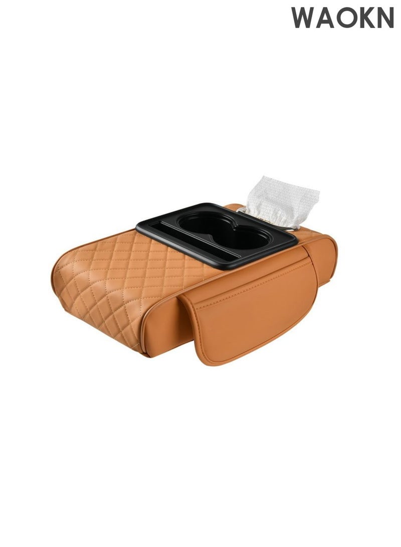 WAOKN Universal Waterproof Car Armrest Cover, 4 in 1 Car Armrest Cushion, Car Center Console Armrest Pillow,Cup Holder,Mobile Phone Storage Bag and card storage,tissue box ,Car Accessories, Suitable for Most Vehicle, SUV and truck,(orange). - Image 1