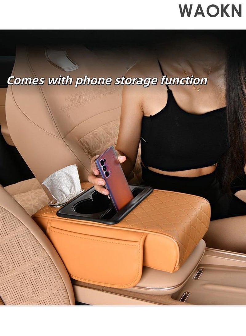 WAOKN Universal Waterproof Car Armrest Cover, 4 in 1 Car Armrest Cushion, Car Center Console Armrest Pillow,Cup Holder,Mobile Phone Storage Bag and card storage,tissue box ,Car Accessories, Suitable for Most Vehicle, SUV and truck,(orange). - Image 5