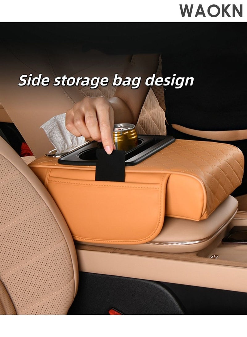 WAOKN Universal Waterproof Car Armrest Cover, 4 in 1 Car Armrest Cushion, Car Center Console Armrest Pillow,Cup Holder,Mobile Phone Storage Bag and card storage,tissue box ,Car Accessories, Suitable for Most Vehicle, SUV and truck,(orange). - Image 3