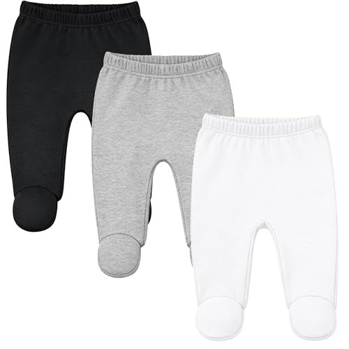 123 Bear Baby Soft Cotton Spandex Pants with Feet Multipack BlWhG 3pk Newborn - Image 1