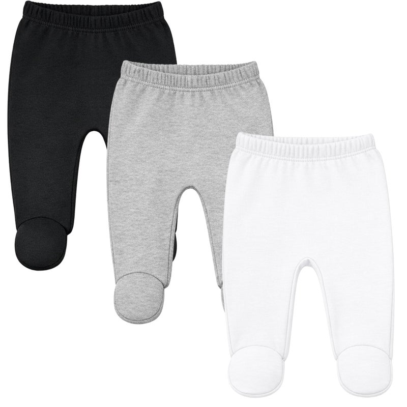 123 Bear Baby Soft Cotton Spandex Pants with Feet Multipack BlWhG 3pk Newborn - Image 2