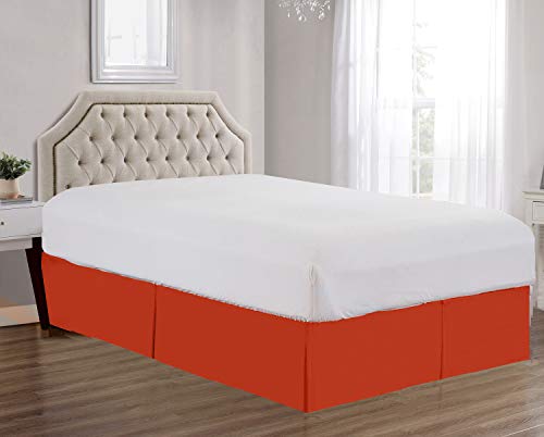 Sheets & Beyond Super Soft Solid Brushed Microfiber 14" Pleated Bed Skirt/Dust Ruffle (Queen Size, Orange) - Image 1