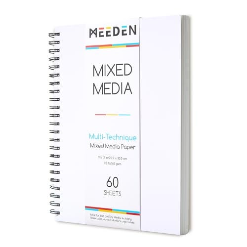 MEEDEN Mixed Media Paper Pad: 9" x 12" 112lb/165gsm Spiral Bound Mixed Media Sketchbook with DIY Cover - 60 Sheets Art Drawing Pad for Wet & Dry Media Watercolor, Acrylic, Markers, Pastels, Pencils - Image 1