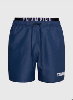 CALVIN KLEIN Men's Double Waistband Swim Shorts - Intense Power -  quick-dry fabrication, Blue  - Image 2