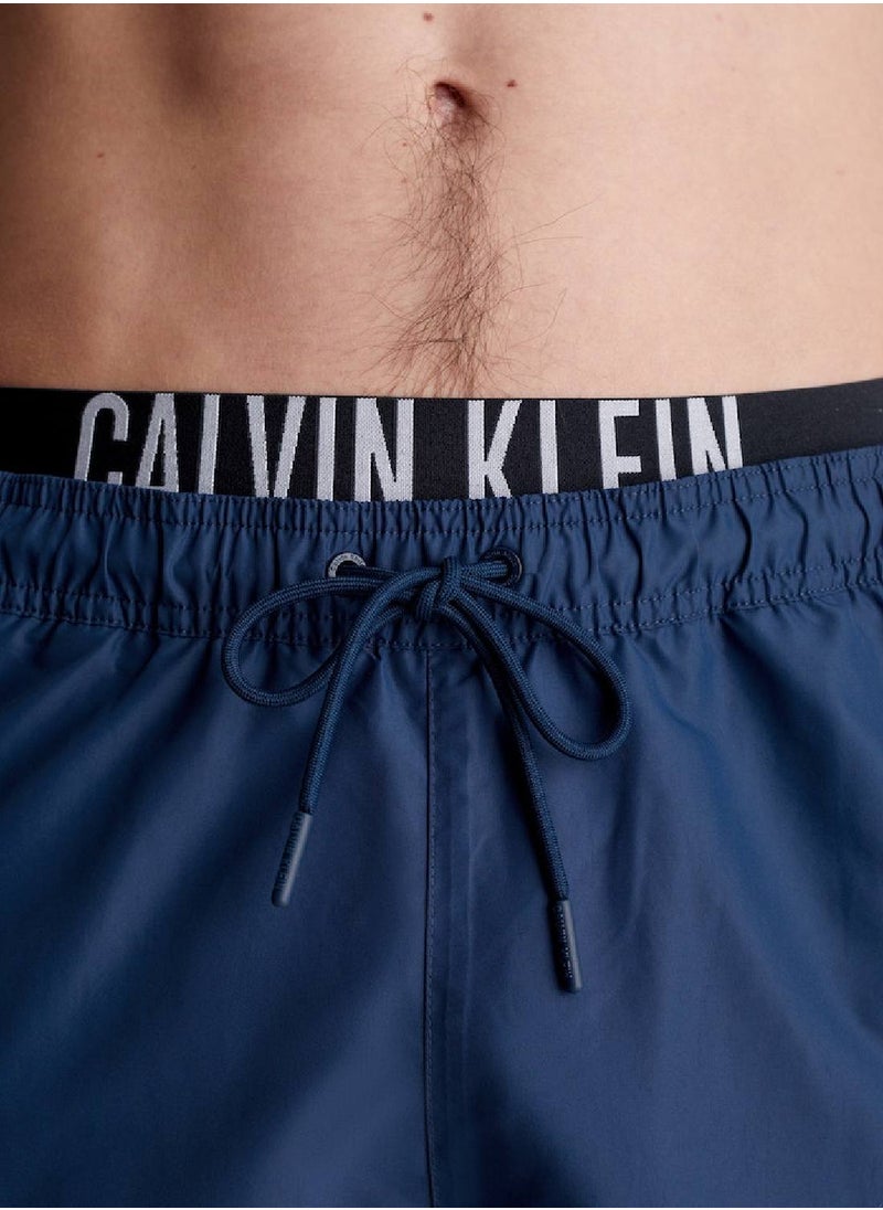 CALVIN KLEIN Men's Double Waistband Swim Shorts - Intense Power -  quick-dry fabrication, Blue  - Image 4