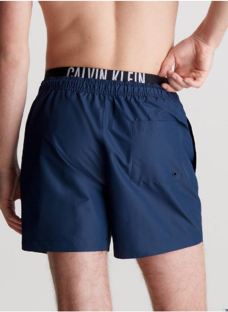 CALVIN KLEIN Men's Double Waistband Swim Shorts - Intense Power -  quick-dry fabrication, Blue  - Image 3