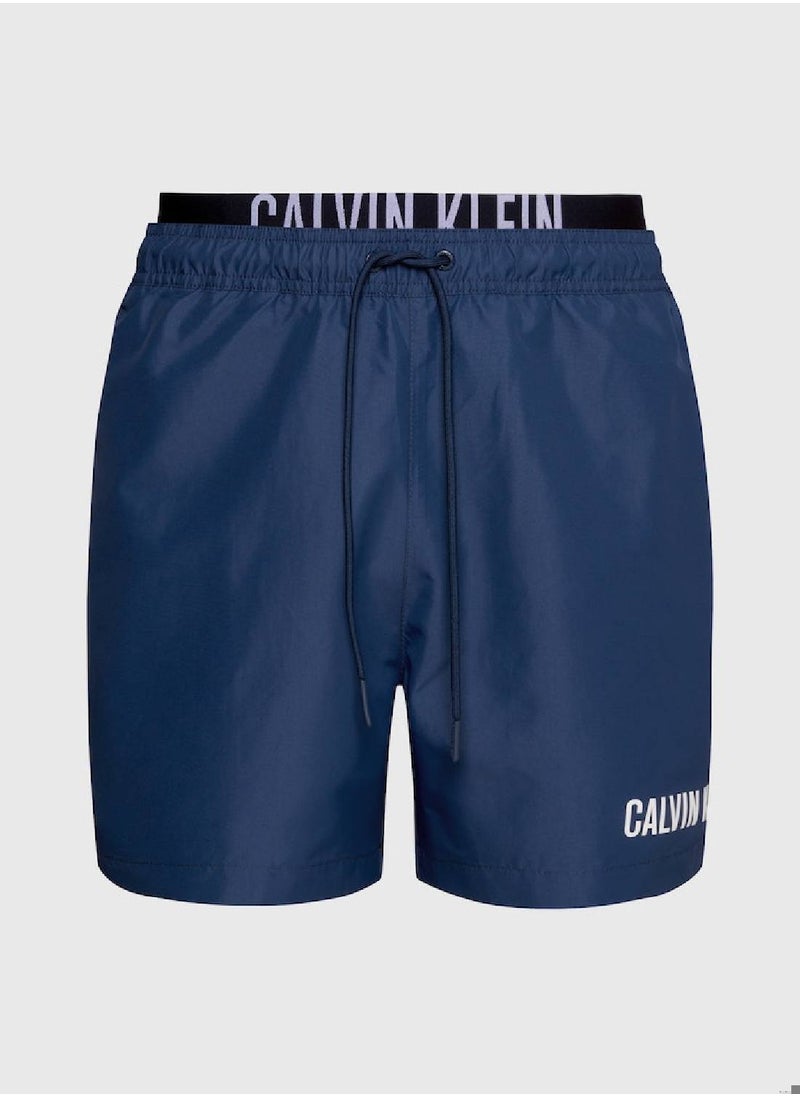 CALVIN KLEIN Men's Double Waistband Swim Shorts - Intense Power -  quick-dry fabrication, Blue  - Image 2