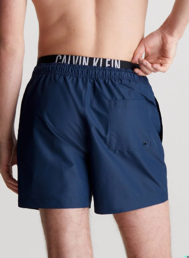CALVIN KLEIN Men's Double Waistband Swim Shorts - Intense Power -  quick-dry fabrication, Blue