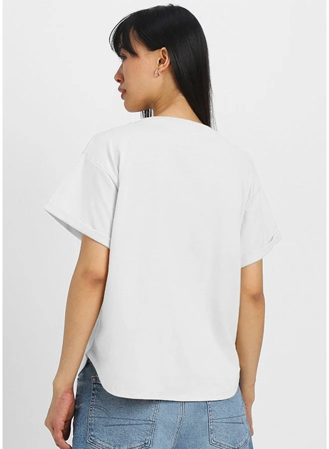 Juneberry Juneberry Pure Cotton BoyFriend Fit WHITE T-Shirt For Women