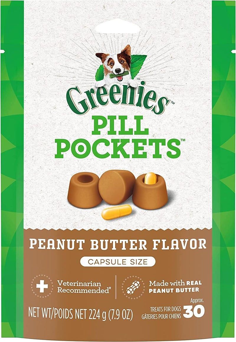 Greenies 3 Pack of Capsule Size Pill Pockets Natural Dog Treats, 7.9 Ounces Each, Peanut Butter Flavor - Image 1