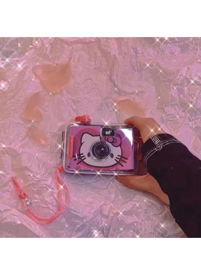 Generic [Original] Sanrio Yugui Dog Film Camera Film Machine Student Non-Polaroid Birthday Valentine's Day Gift-Body Color:Love KT Cat Camera + Waterproof Shell + Manual  - Image 1
