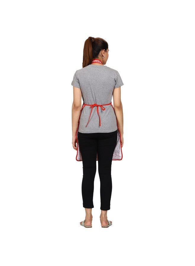 JMi Cotton Checkered Design Waterproof Apron with Multipurpose Front Large Embroidered Pocket Pack of 2 (BLUE RED) - Image 4