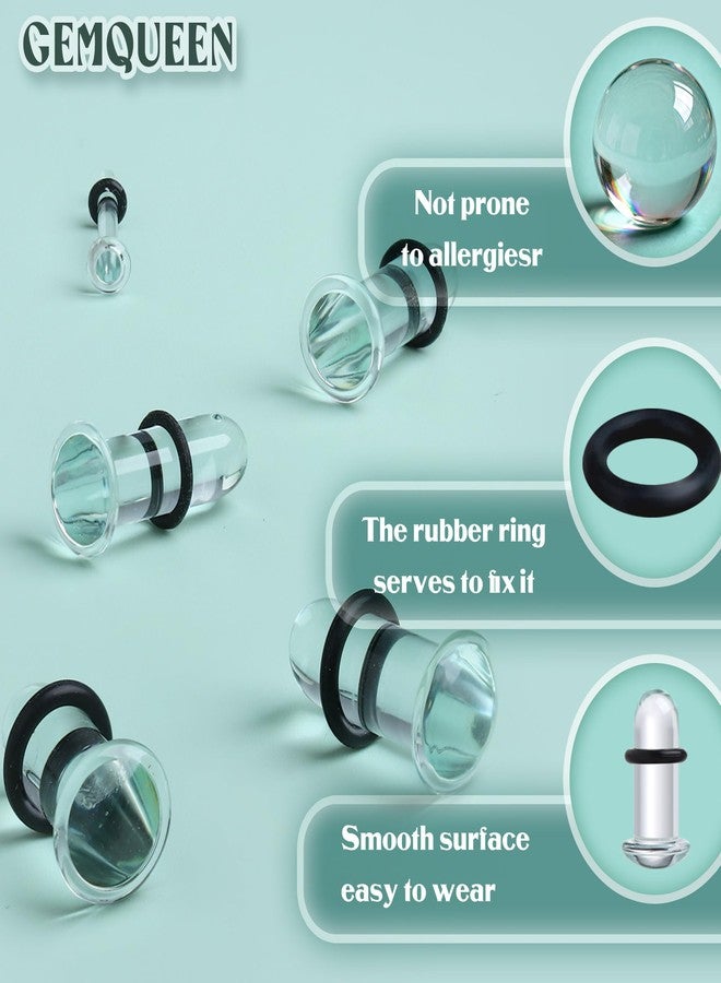GEMQUEEN 24 PCS Glass Ear Stretching Kit Comfy Ear Gauges Tunnels Plugs Dead Stretching Kit with Rubber O-Rings Single Flare Unique 0.5mm Increments Hypoallergenic Domed Body Piercing Jewelry 14G-1G - Image 4