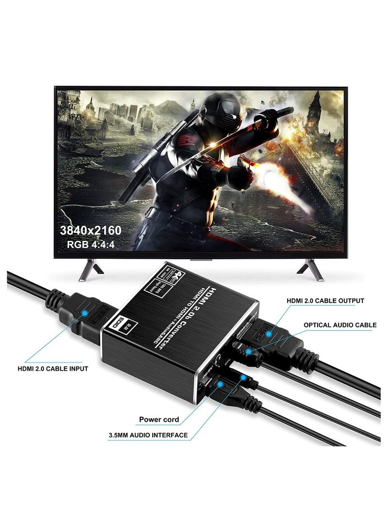 HDMI Audio Extractor Converter – 4K@60Hz HDMI 2.0b to HDMI + Optical SPDIF Toslink + 3.5mm AUX Output – Audio Splitter Adapter