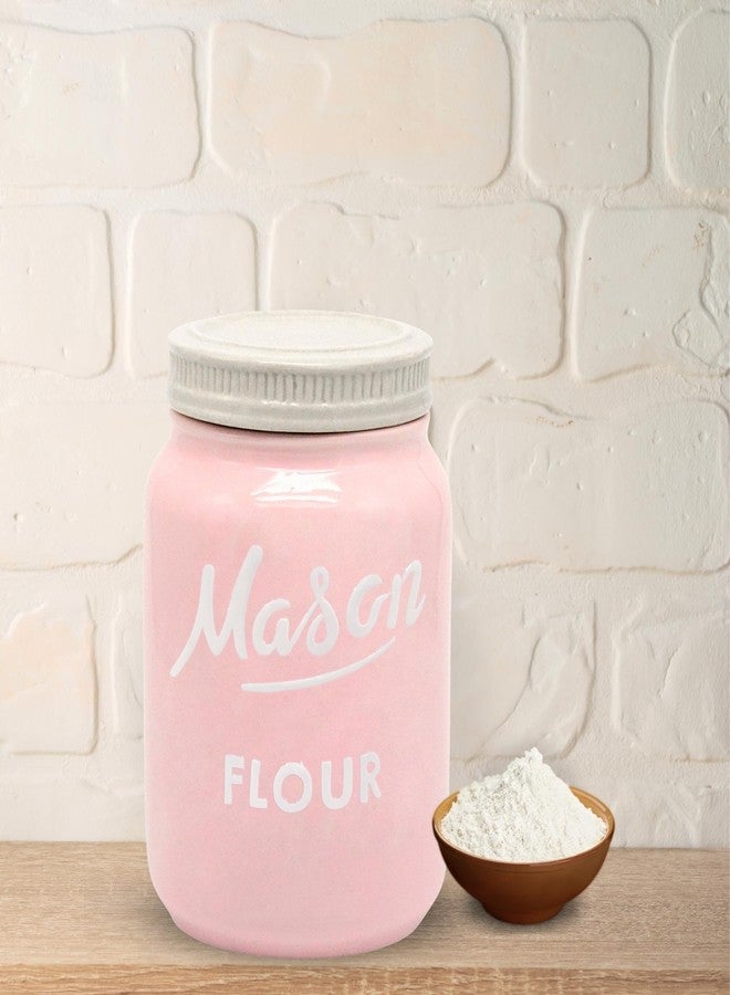 Goodscious Mason Jar Flour Container - Decorative Flour Canister Mason Jars - Kitchen Food Storage Jars with Lids - Ceramic Container for Rustic Farmhouse Kitchen Canisters - Airtight Jar for Baking Bread (Pink) - Image 2