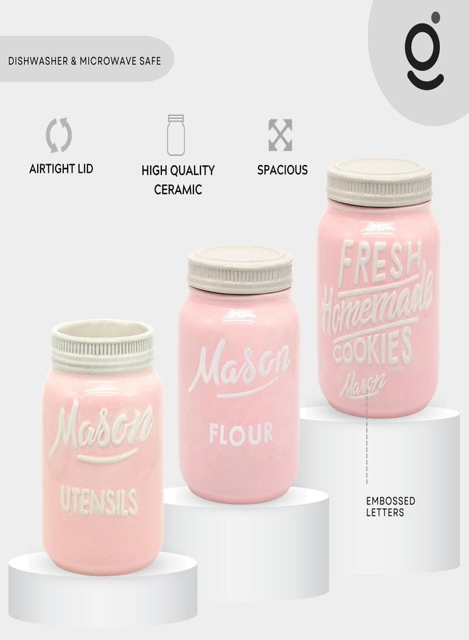 Goodscious Mason Jar Flour Container - Decorative Flour Canister Mason Jars - Kitchen Food Storage Jars with Lids - Ceramic Container for Rustic Farmhouse Kitchen Canisters - Airtight Jar for Baking Bread (Pink) - Image 3