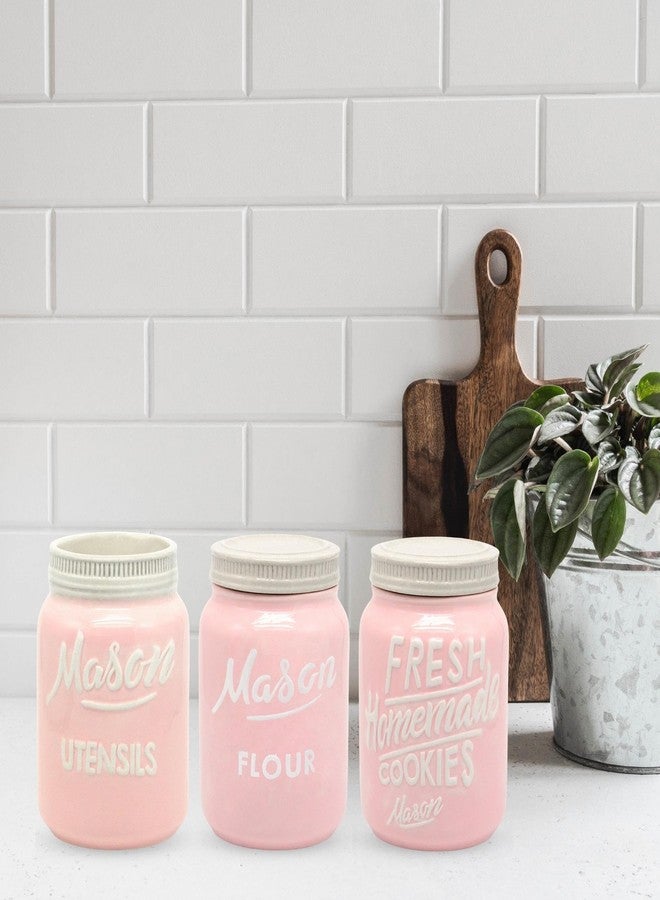 Goodscious Mason Jar Flour Container - Decorative Flour Canister Mason Jars - Kitchen Food Storage Jars with Lids - Ceramic Container for Rustic Farmhouse Kitchen Canisters - Airtight Jar for Baking Bread (Pink) - Image 5