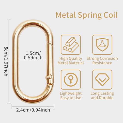 MixPeak 4 Pcs Oval Spring O Ring Clips,Oval Snap Clip,1.97" Alloy Snap Hooks for Purse Strap Extender, Keychain, Handbag & DIY Crafts,Heavy Duty Metal Buckle（Gold） - Image 2