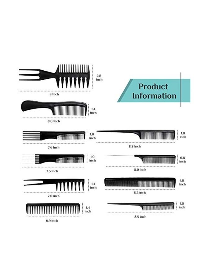 10-piece professional hair comb set for styling, black - Image 1
